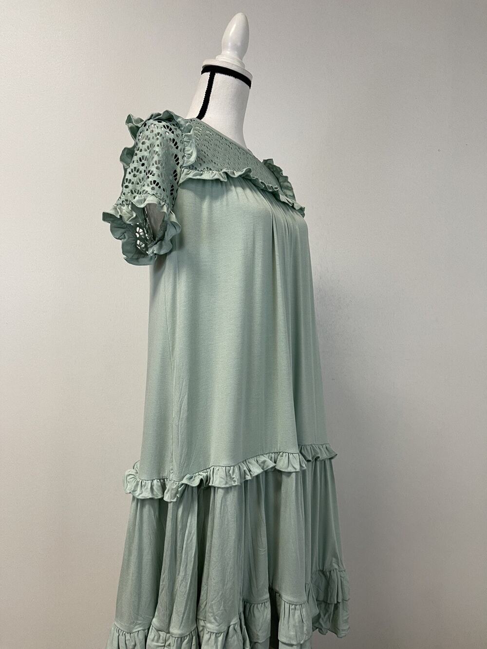 Rainbow Swing Dress Womens Medium Ruffle A Line Green Short Sleeve n55